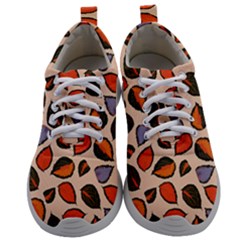 Orange Blue Leaves Pattern Mens Athletic Shoes by designsbymallika