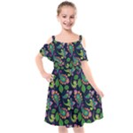 Paisley Green Print Kids  Cut Out Shoulders Chiffon Dress
