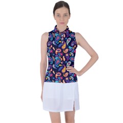 Paisley Baatik Purple Print Women s Sleeveless Polo Tee by designsbymallika