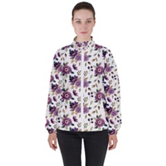 Pretty Dark Magenta Flowers Women s High Neck Windbreaker by designsbymallika