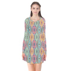 Mandala Baatik Print Long Sleeve V-neck Flare Dress by designsbymallika