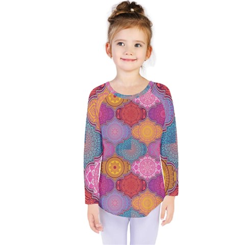 Vintage Love Mandala Kids  Long Sleeve Tee by designsbymallika