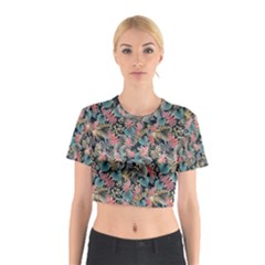 Pink Blue Metallic Pattern Cotton Crop Top by designsbymallika