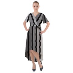 Nine Bar Monochrome Fade Squared Pulled Front Wrap High Low Dress