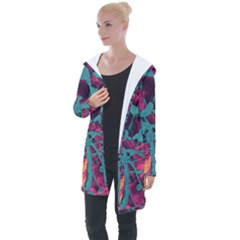 Pink And Turquoise Alcohol Ink Longline Hooded Cardigan by Dazzleway