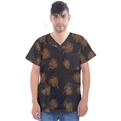 Roses Pattern Black-01 Men s V-neck Scrub Top