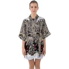 Cat Half Sleeve Satin Kimono  by HermanTelo