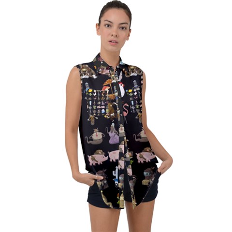 Glitch Glitchen Npc Animals And Characters Pattern Sleeveless Chiffon Button Shirt by WetdryvacsLair