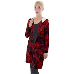 Red Abstract Hooded Pocket Cardigan