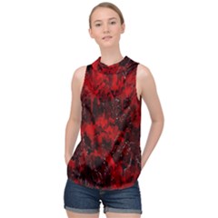 Red Abstract High Neck Satin Top