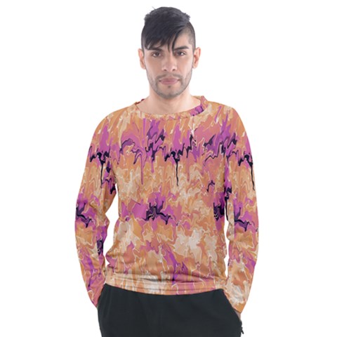 Yellow And Pink Abstract Men s Long Sleeve Raglan Tee by Dazzleway