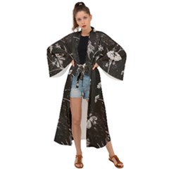 Dark Floral Artwork Maxi Kimono by dflcprintsclothing