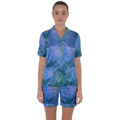 Lilac And Green Abstract Satin Short Sleeve Pajamas Set