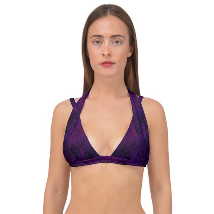 Red and purple abstract Double Strap Halter Bikini Top