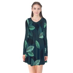 Foliage Long Sleeve V-neck Flare Dress by HermanTelo