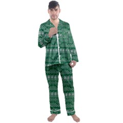 Christmas Knit Digital Men s Long Sleeve Satin Pajamas Set by Mariart