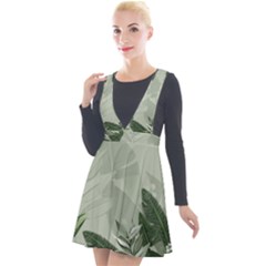 Banana Leaf Plant Pattern Plunge Pinafore Velour Dress by Alisyart