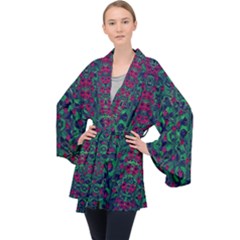 Tree Flower Paradise Of Inner Peace And Calm Pop-art Long Sleeve Velvet Kimono  by pepitasart