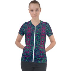 Tree Flower Paradise Of Inner Peace And Calm Pop-art Short Sleeve Zip Up Jacket by pepitasart
