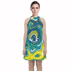 Vector Vivid Marble Pattern 14 Velvet Halter Neckline Dress  by goljakoff