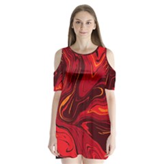 Red Vivid Marble Pattern Shoulder Cutout Velvet One Piece by goljakoff