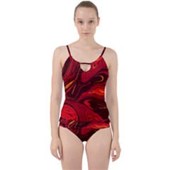 Red Vivid Marble Pattern Cut Out Top Tankini Set by goljakoff