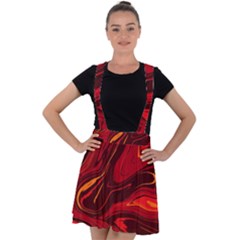 Red Vivid Marble Pattern Velvet Suspender Skater Skirt by goljakoff