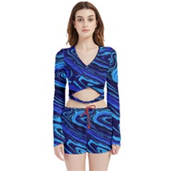Blue Vivid Marble Pattern 16 Velvet Wrap Crop Top And Shorts Set by goljakoff