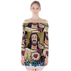 Buddy Christ Long Sleeve Off Shoulder Dress by Valentinaart