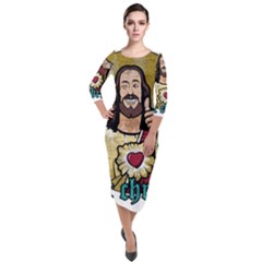 Buddy Christ Quarter Sleeve Midi Velour Bodycon Dress by Valentinaart