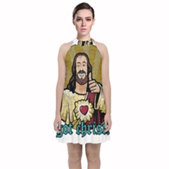 Buddy Christ Velvet Halter Neckline Dress  by Valentinaart