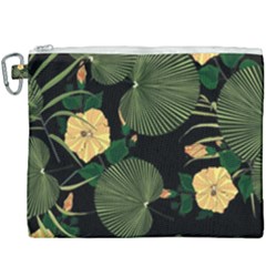 Tropical Vintage Yellow Hibiscus Floral Green Leaves Seamless Pattern Black Background  Canvas Cosmetic Bag (xxxl) by Sobalvarro