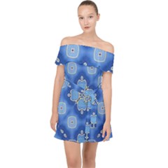 Ornate Blue Off Shoulder Chiffon Dress by Dazzleway