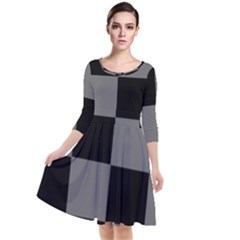 Black Gingham Check Pattern Quarter Sleeve Waist Band Dress by yoursparklingshop