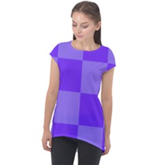 Purple Gingham Check Squares Pattern Cap Sleeve High Low Top