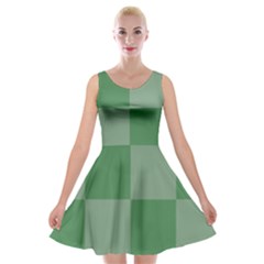 Green Gingham Check Squares Pattern Velvet Skater Dress by yoursparklingshop