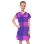 Blue And Pink Buffalo Plaid Check Squares Pattern Kids  Drop Waist Dress