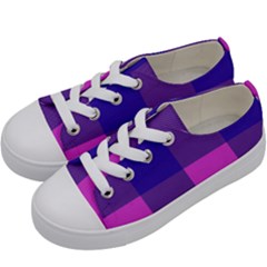 Blue And Pink Buffalo Plaid Check Squares Pattern Kids  Low Top Canvas Sneakers by yoursparklingshop