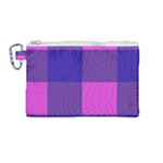 Blue And Pink Buffalo Plaid Check Squares Pattern Canvas Cosmetic Bag (Medium)