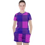 Blue And Pink Buffalo Plaid Check Squares Pattern Women s Tee and Shorts Set