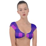 Blue And Pink Buffalo Plaid Check Squares Pattern Cap Sleeve Ring Bikini Top