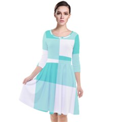 Turquoise And White Buffalo Check Quarter Sleeve Waist Band Dress by yoursparklingshop