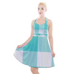 Turquoise And White Buffalo Check Halter Party Swing Dress  by yoursparklingshop