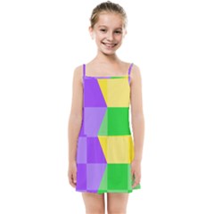 Purple Yellow Green Check Squares Pattern Mardi Gras Kids  Summer Sun Dress by yoursparklingshop