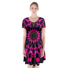 Digital Handdraw Floral Short Sleeve V-neck Flare Dress by Sparkle