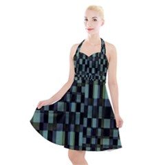 Dark Geometric Pattern Design Halter Party Swing Dress  by dflcprintsclothing
