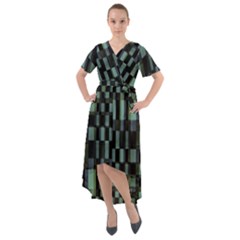 Dark Geometric Pattern Design Front Wrap High Low Dress by dflcprintsclothing