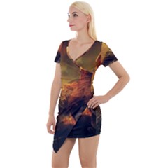 Tiger King In A Fantastic Landscape From Fonebook Short Sleeve Asymmetric Mini Dress by 2853937