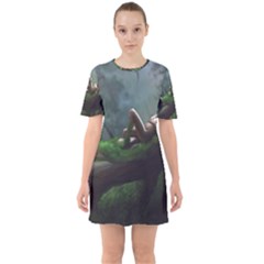 Wooden Child Resting On A Tree From Fonebook Sixties Short Sleeve Mini Dress by 2853937