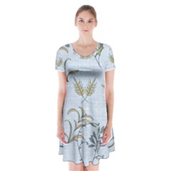 Blue Botanical Plants Short Sleeve V-neck Flare Dress by Abe731